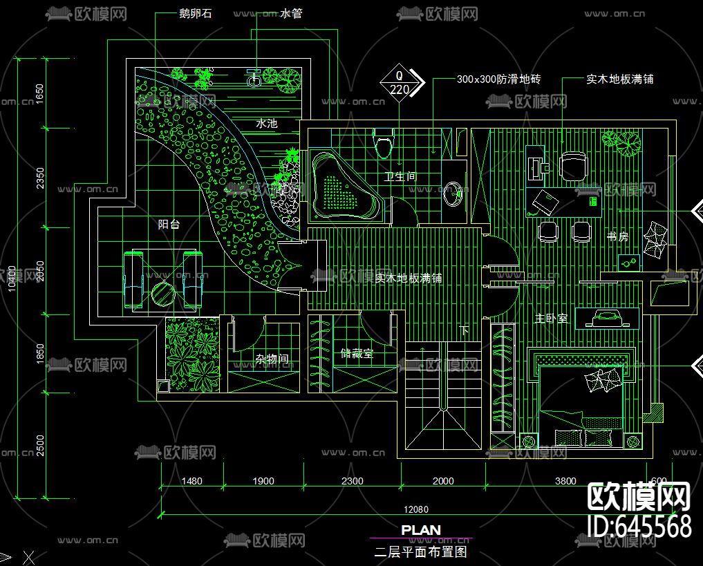 复式楼景观阳台现代风格装修CAD施工图下载（渲染图5）