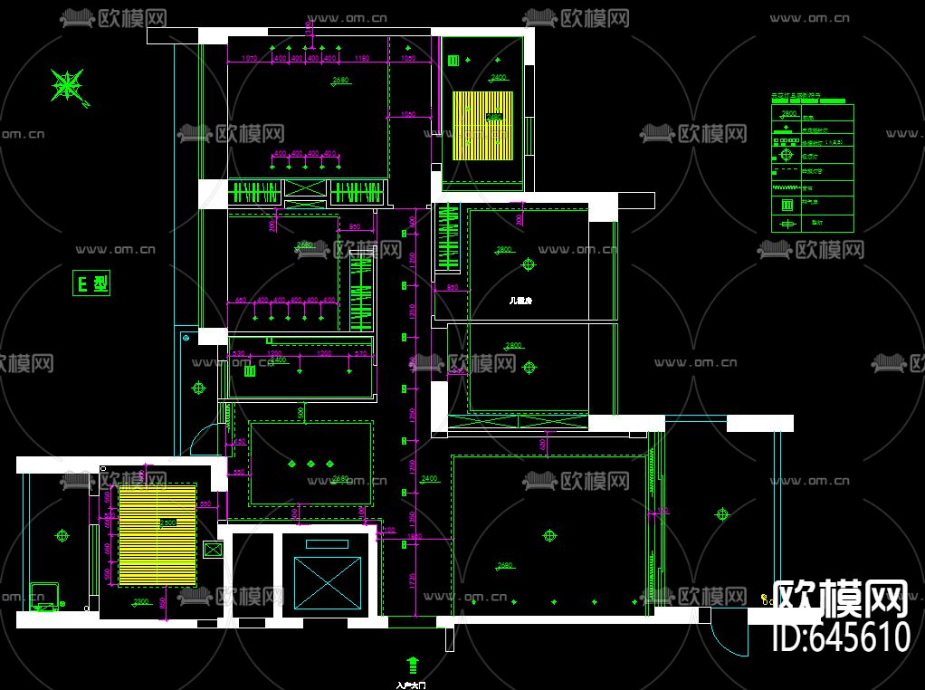 样板房装修CAD施工图下载（渲染图3）