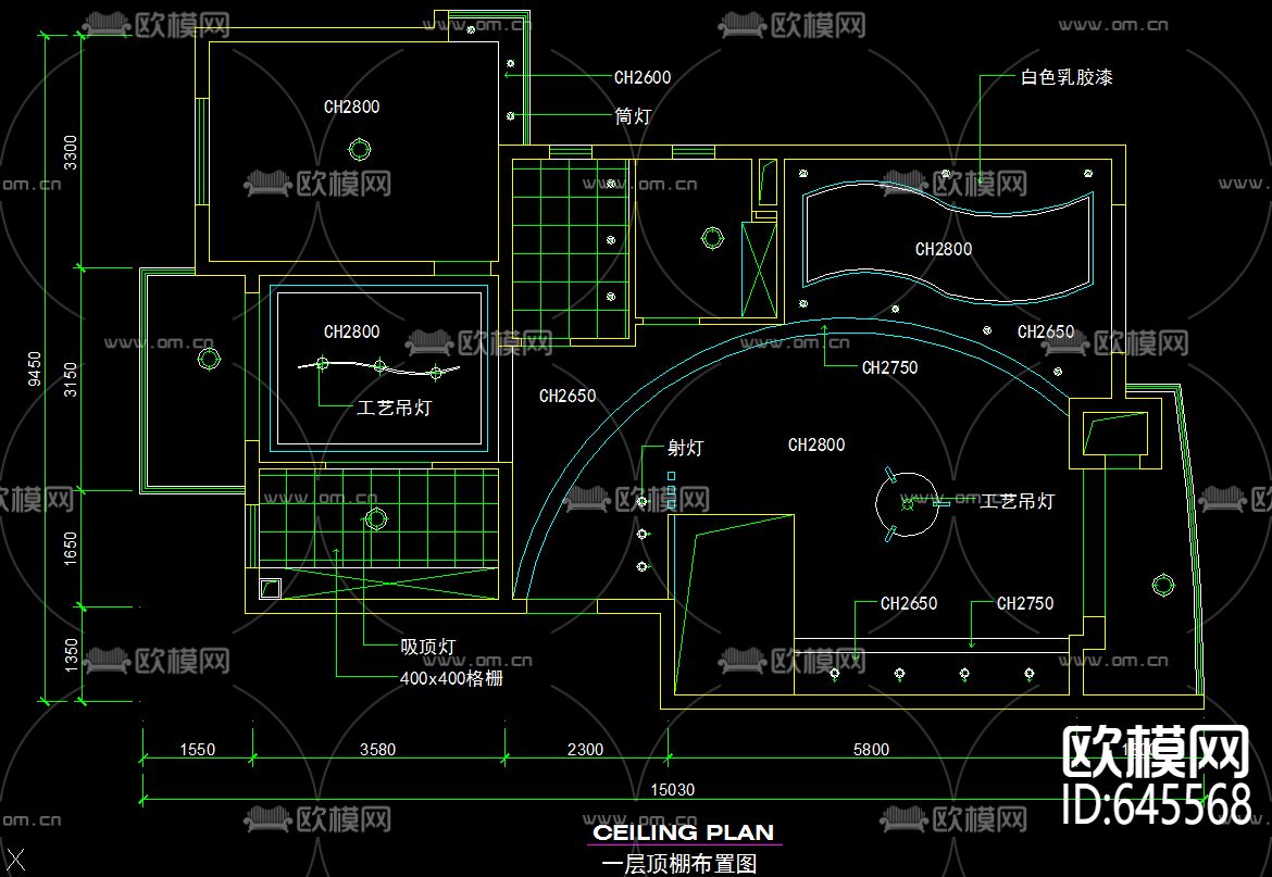 复式楼景观阳台现代风格装修CAD施工图下载（渲染图2）