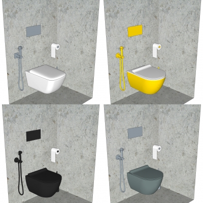  现代壁挂式马桶组合su模型 