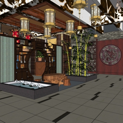  中式中餐厅su模型 