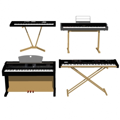 现代乐器钢琴电子琴组合su模型 