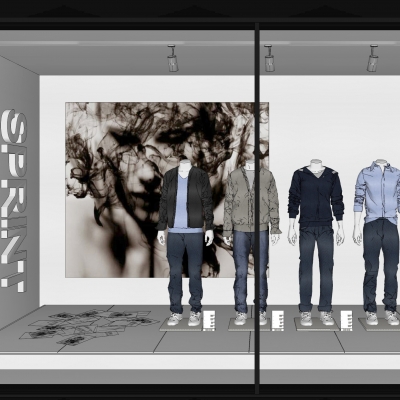  现代服装店橱窗模特组合su模型 