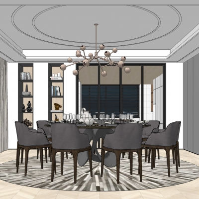  现代餐厅包厢su模型 