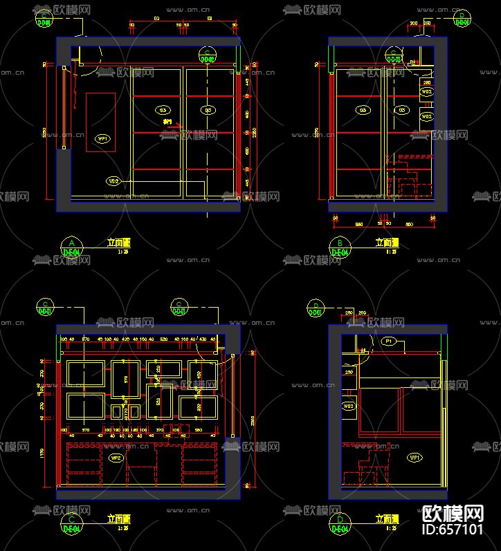 北京朗琴园十号楼D户型样板房CAD施工图下载（渲染图3）