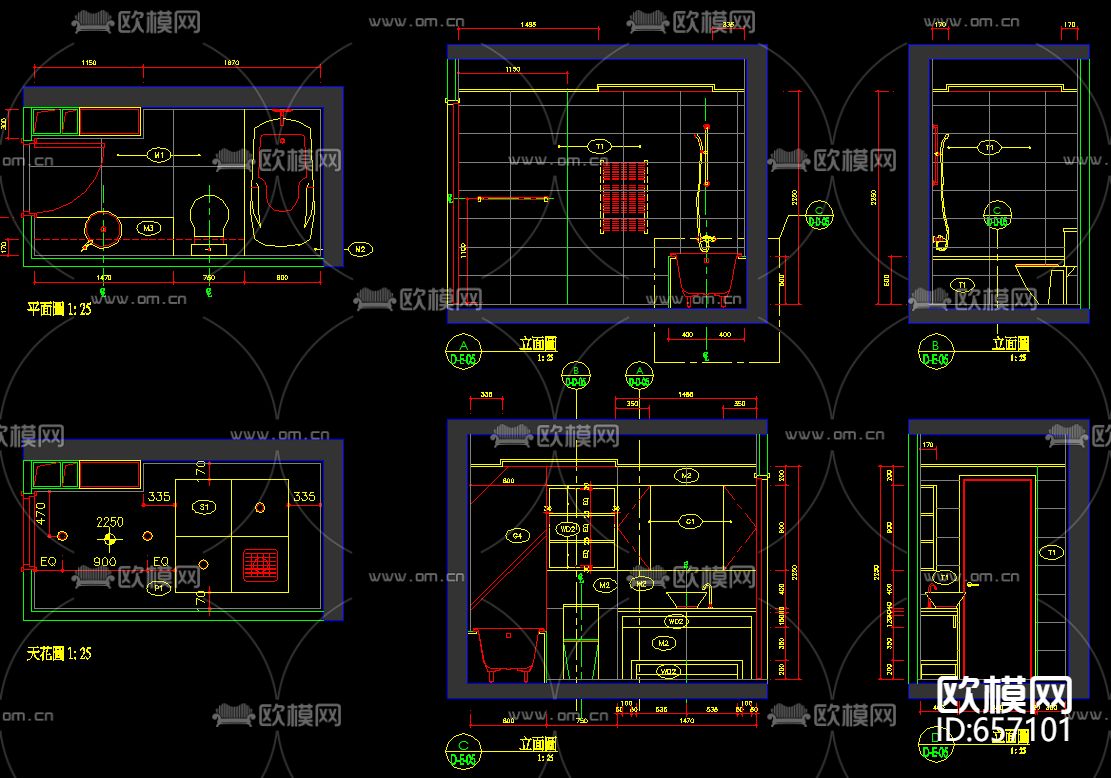 北京朗琴园十号楼D户型样板房CAD施工图下载（渲染图4）