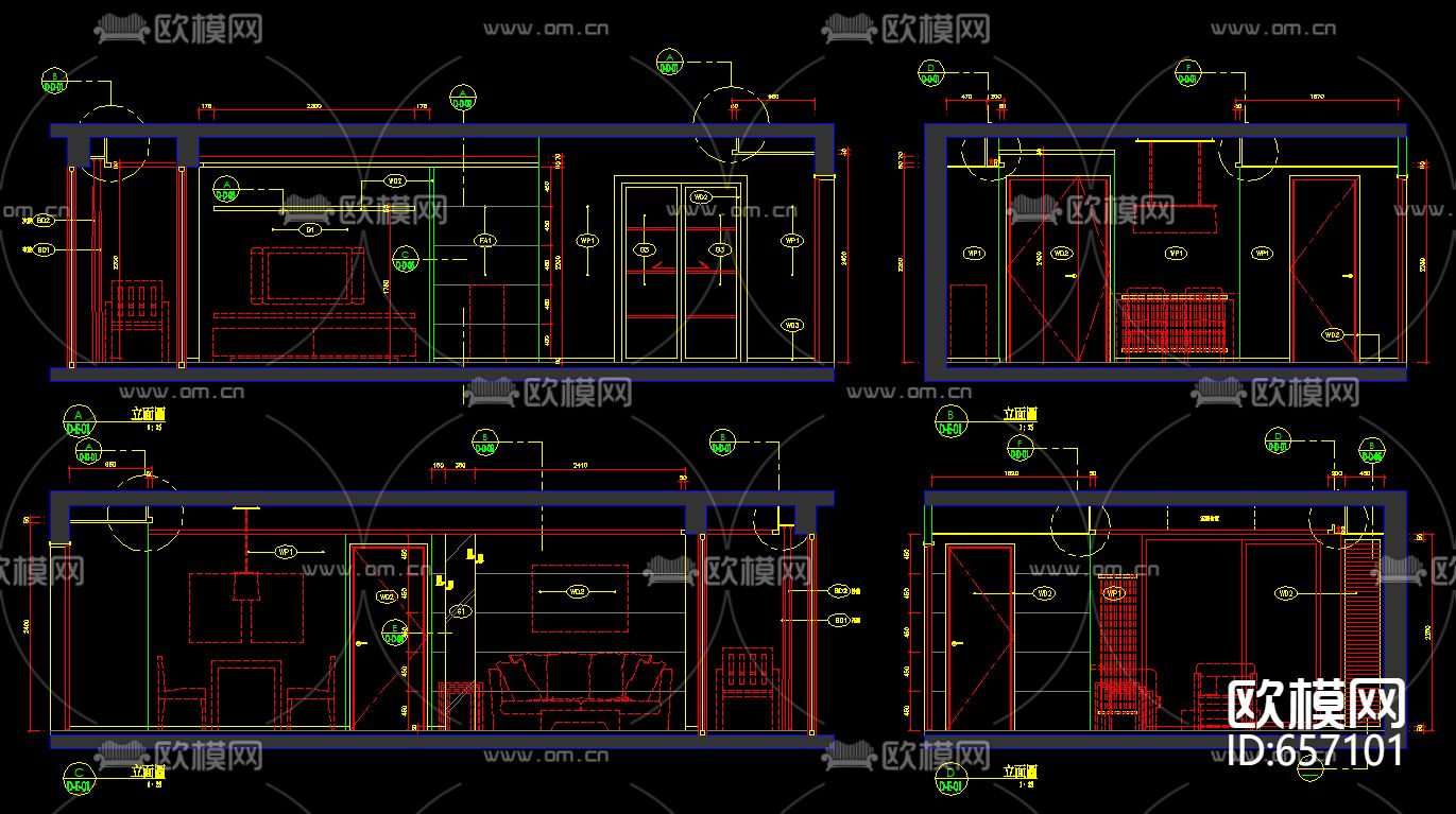 北京朗琴园十号楼D户型样板房CAD施工图下载（渲染图6）