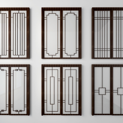 新中式玻璃推拉門3d模型
