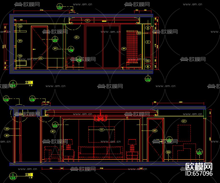北京朗琴园十号楼C户型装修样板房CAD施工图下载（渲染图5）