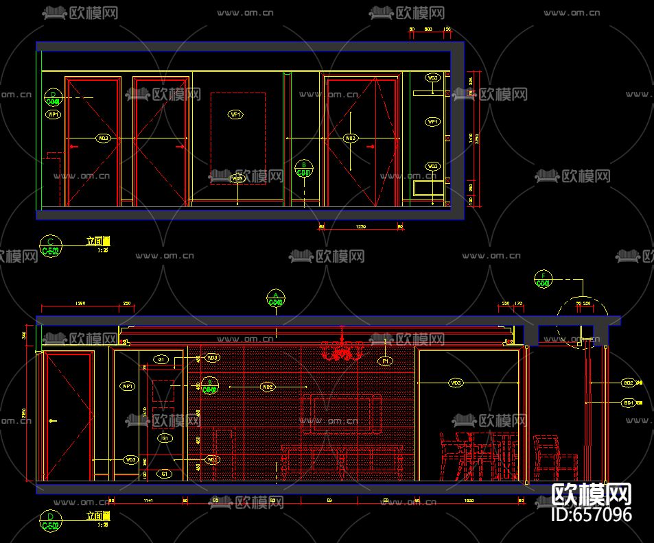 北京朗琴园十号楼C户型装修样板房CAD施工图下载（渲染图4）