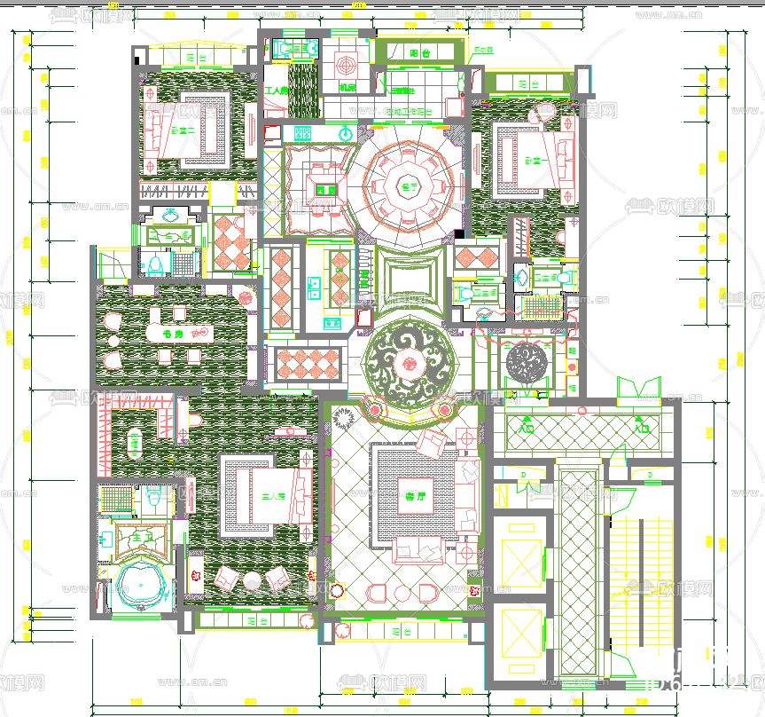 北京星河湾B户型样板房装修CAD施工图下载（渲染图1）