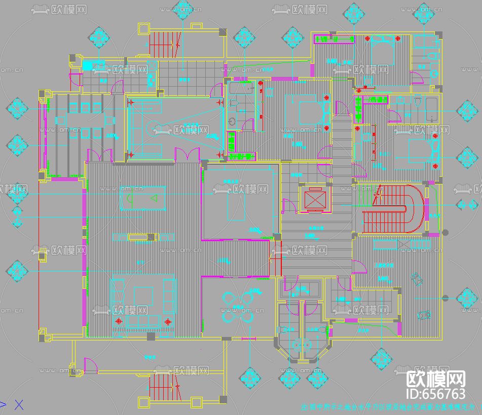 带地下室的三层别墅装修CAD施工图下载（渲染图6）