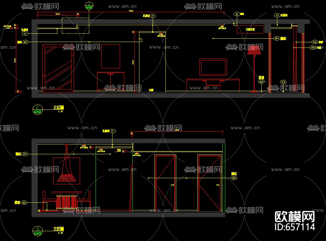 北京朗琴园十号楼G户型装修样板房CAD施工图下载（渲染图3）