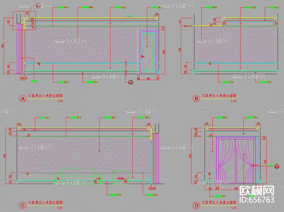 带地下室的三层别墅装修CAD施工图下载（渲染图3）