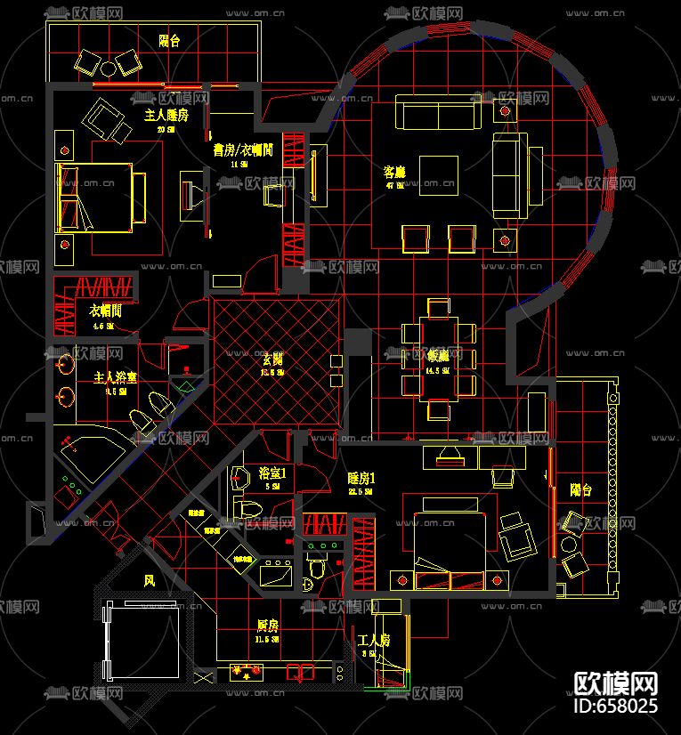 上海伦敦广场样板房装修CAD施工图下载（渲染图1）