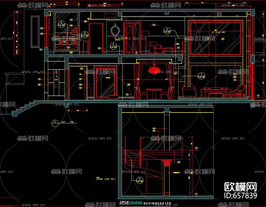 上海东方曼克A型别墅装修CAD施工图下载（渲染图2）