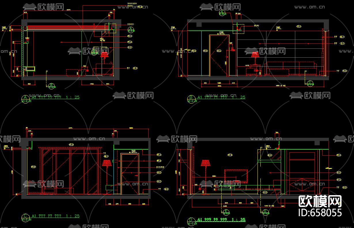 上海洋河滨城样板房装修CAD施工图下载（渲染图2）