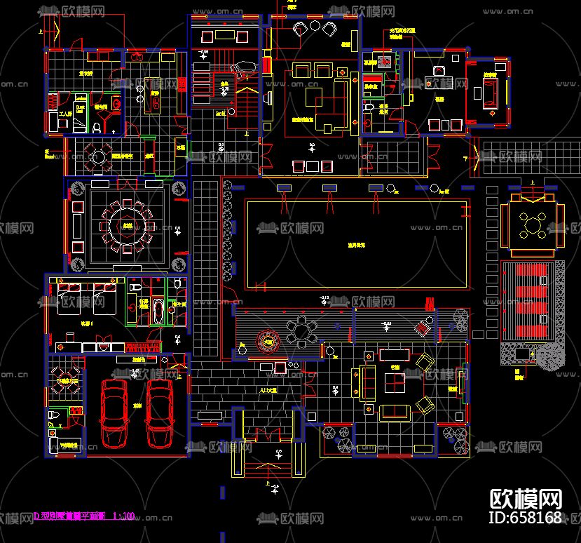上海四季草堂别墅装修样板房装修施工图下载（渲染图1）