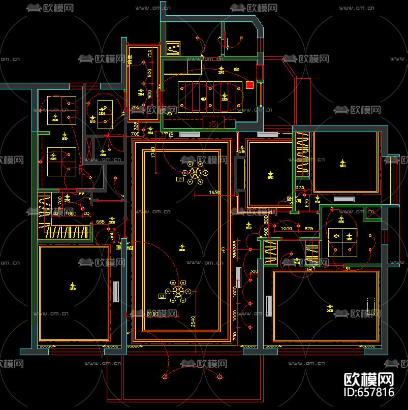 上海东方曼克样板房装修CAD施工图下载（渲染图3）