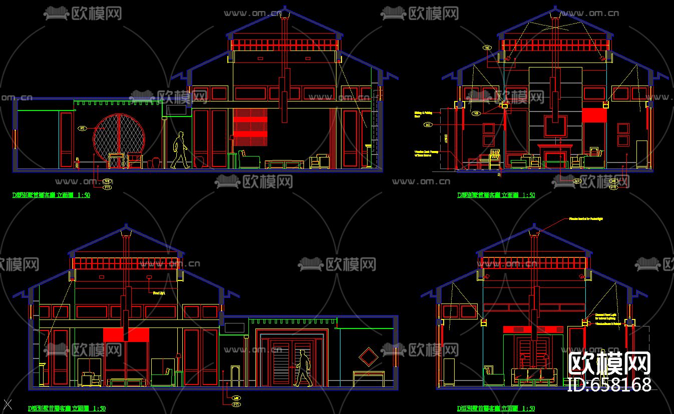 上海四季草堂别墅装修样板房装修施工图下载（渲染图5）