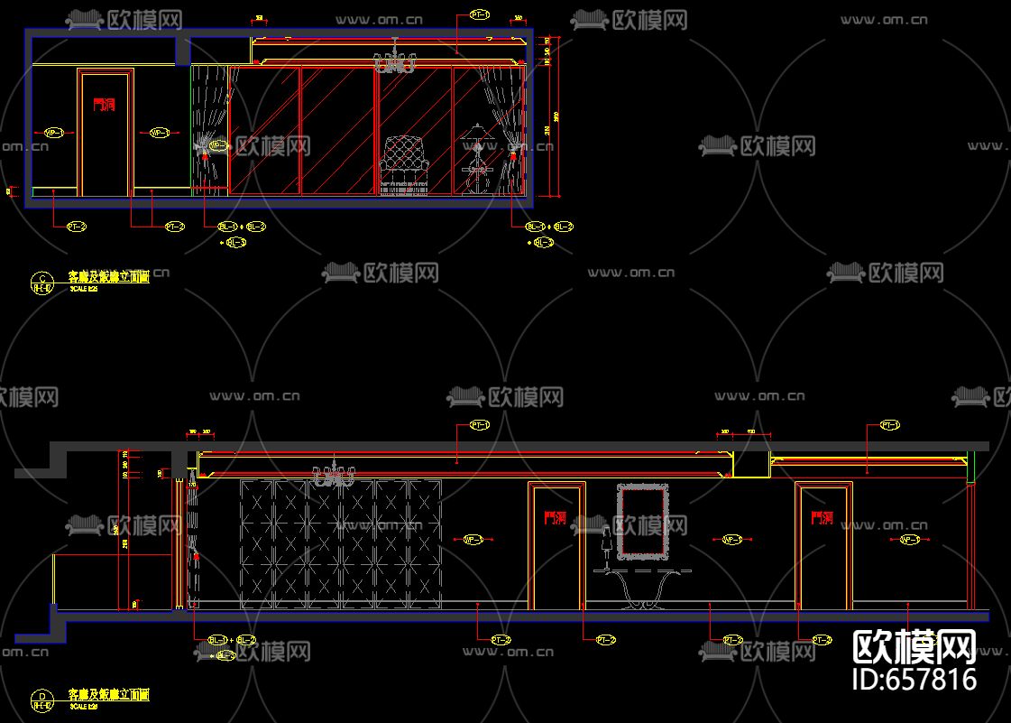 上海东方曼克样板房装修CAD施工图下载（渲染图4）