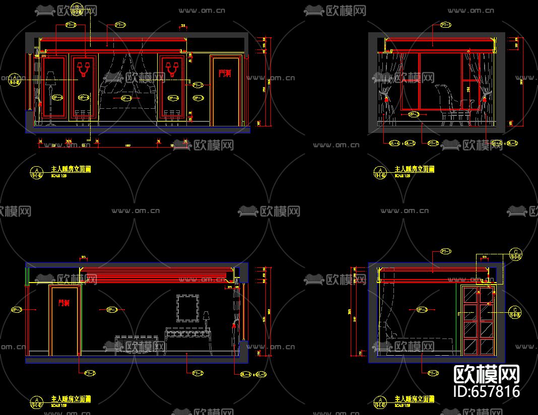 上海东方曼克样板房装修CAD施工图下载（渲染图2）