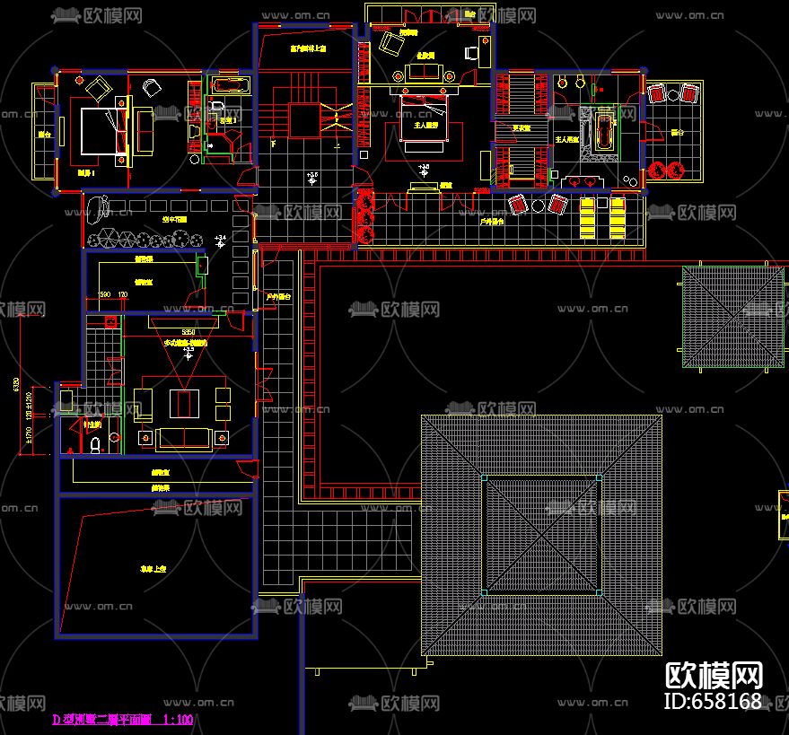 上海四季草堂别墅装修样板房装修施工图下载（渲染图3）
