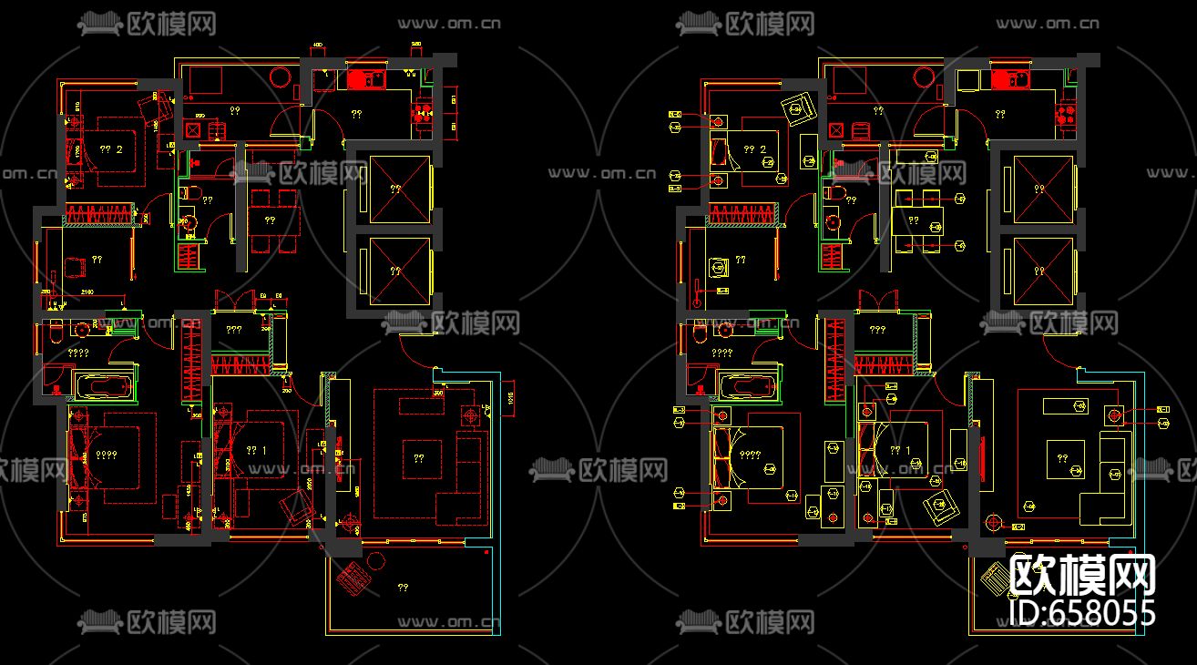 上海洋河滨城样板房装修CAD施工图下载（渲染图4）