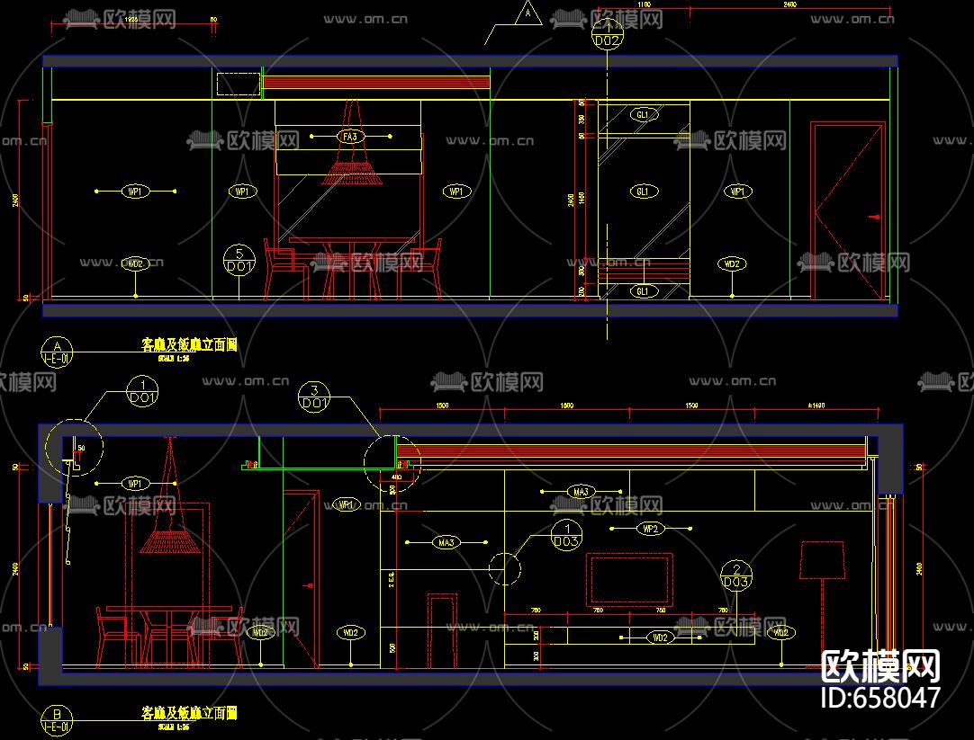 上海南丹东三房装修CAD施工图下载（渲染图5）