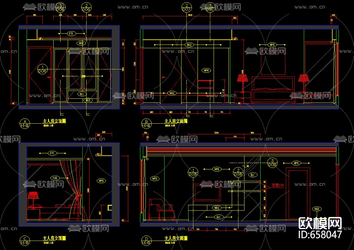 上海南丹东三房装修CAD施工图下载（渲染图6）