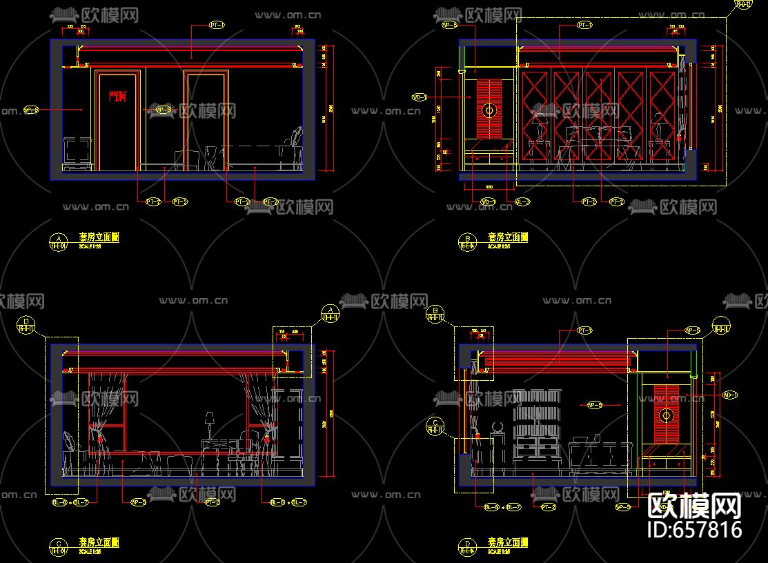 上海东方曼克样板房装修CAD施工图下载（渲染图5）