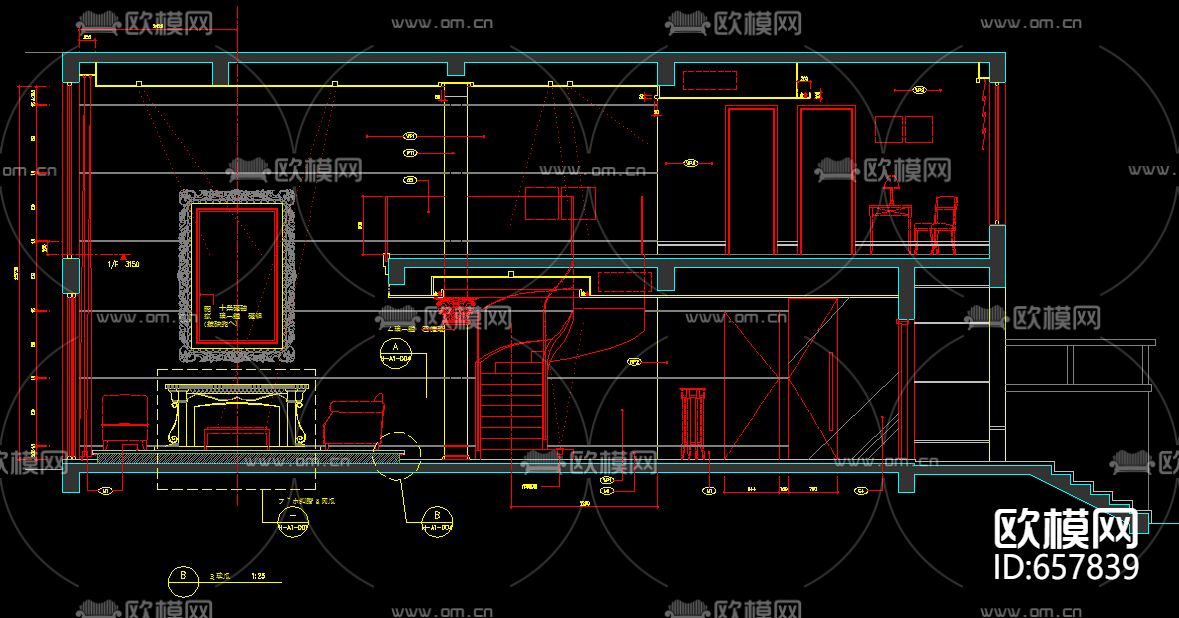 上海东方曼克A型别墅装修CAD施工图下载（渲染图6）