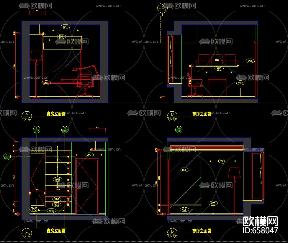上海南丹东三房装修CAD施工图下载（渲染图3）