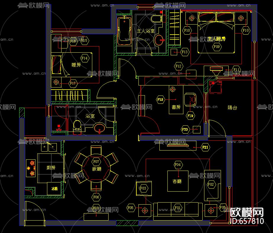 森林都市样板房装修CAD施工图下载（渲染图1）