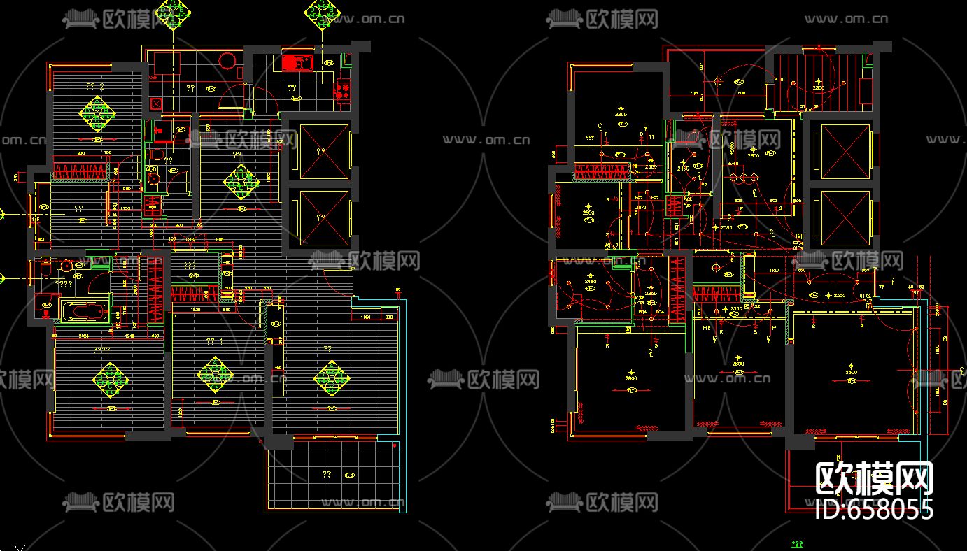 上海洋河滨城样板房装修CAD施工图下载（渲染图1）