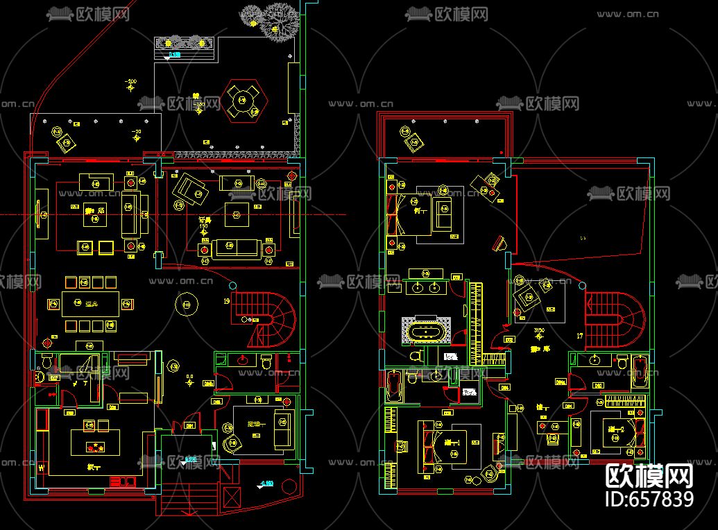 上海东方曼克A型别墅装修CAD施工图下载（渲染图1）