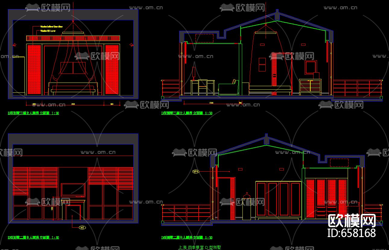 上海四季草堂别墅装修样板房装修施工图下载（渲染图4）