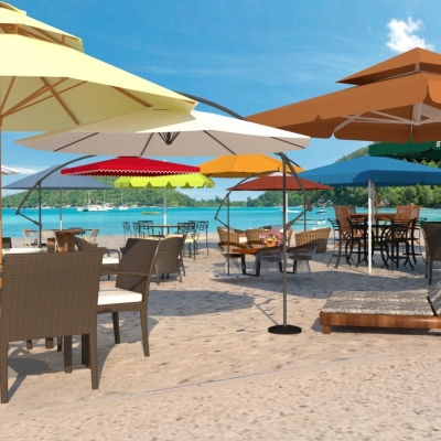  现代沙滩太阳伞户外桌椅组合su模型 