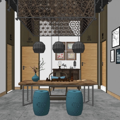 新中式茶室su模型