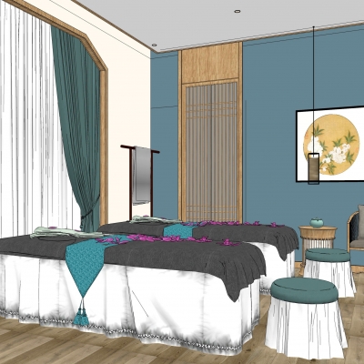  新中式SPA护理室su模型 