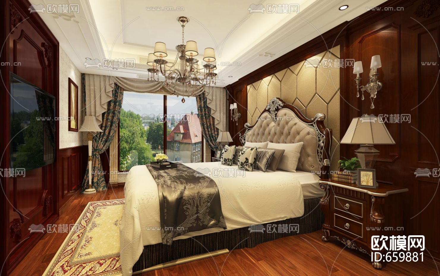 美式餐厅客厅卧室CAD施工图下载（渲染图5）