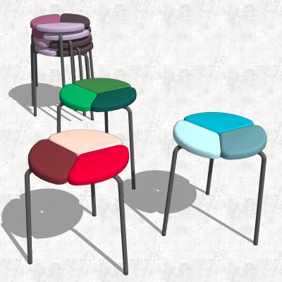 现代彩色圆凳组合su模型