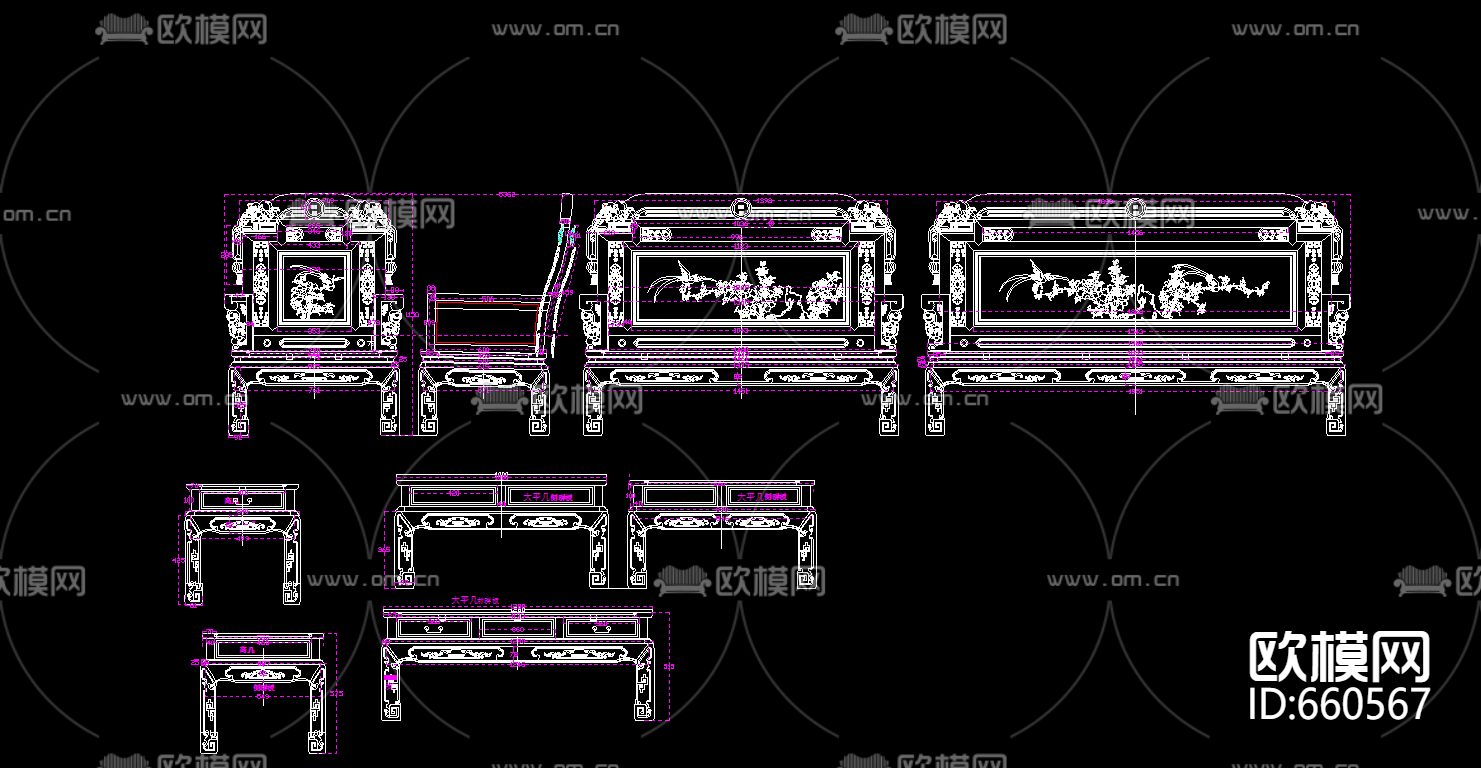 中式沙发CAD图库下载（渲染图1）