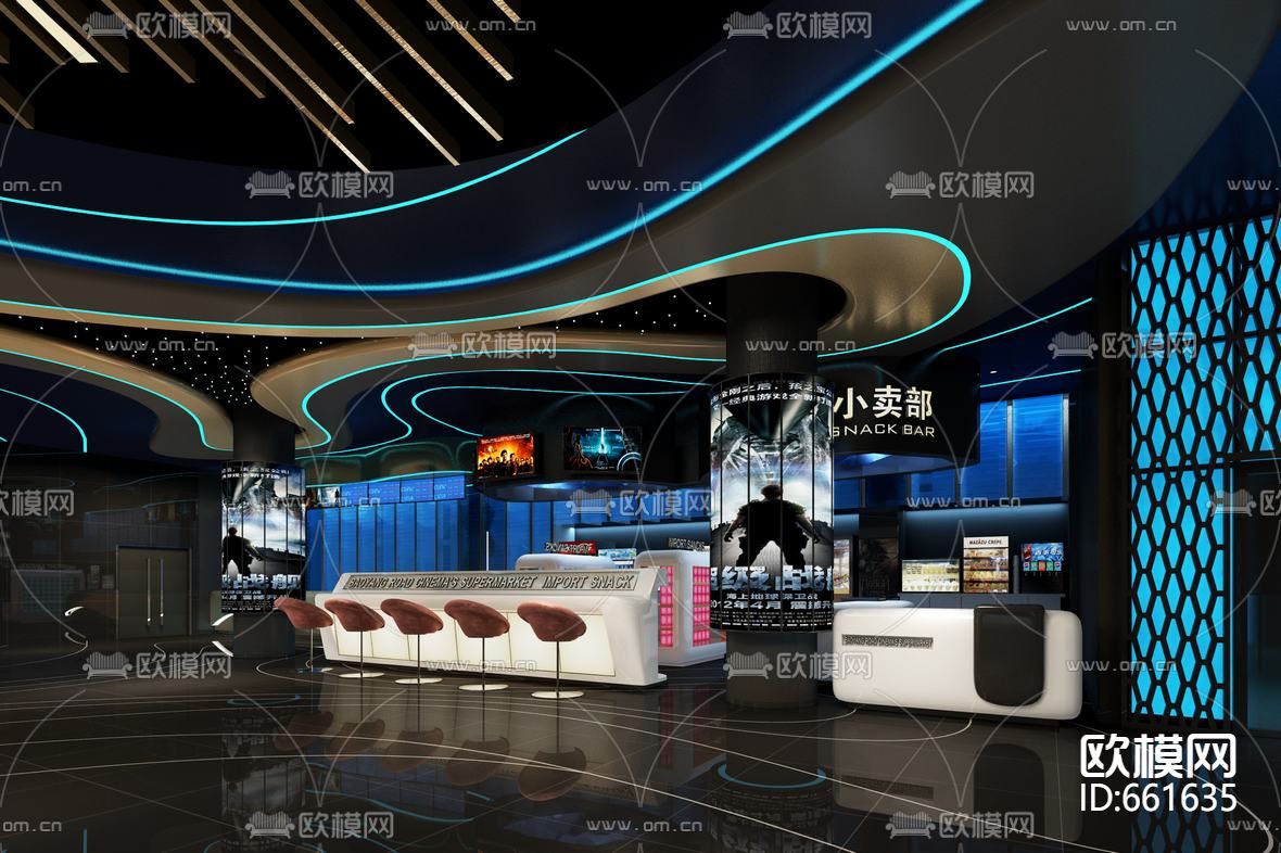 阳光广场电影院CAD施工图附带效果图下载（渲染图6）