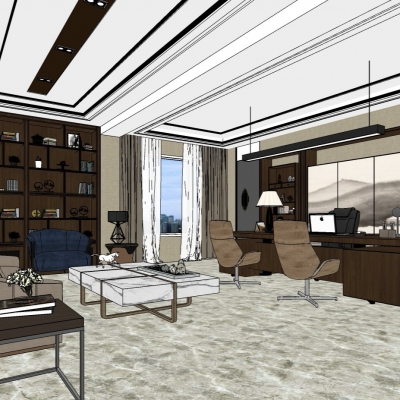  现代总经理办公室su模型 