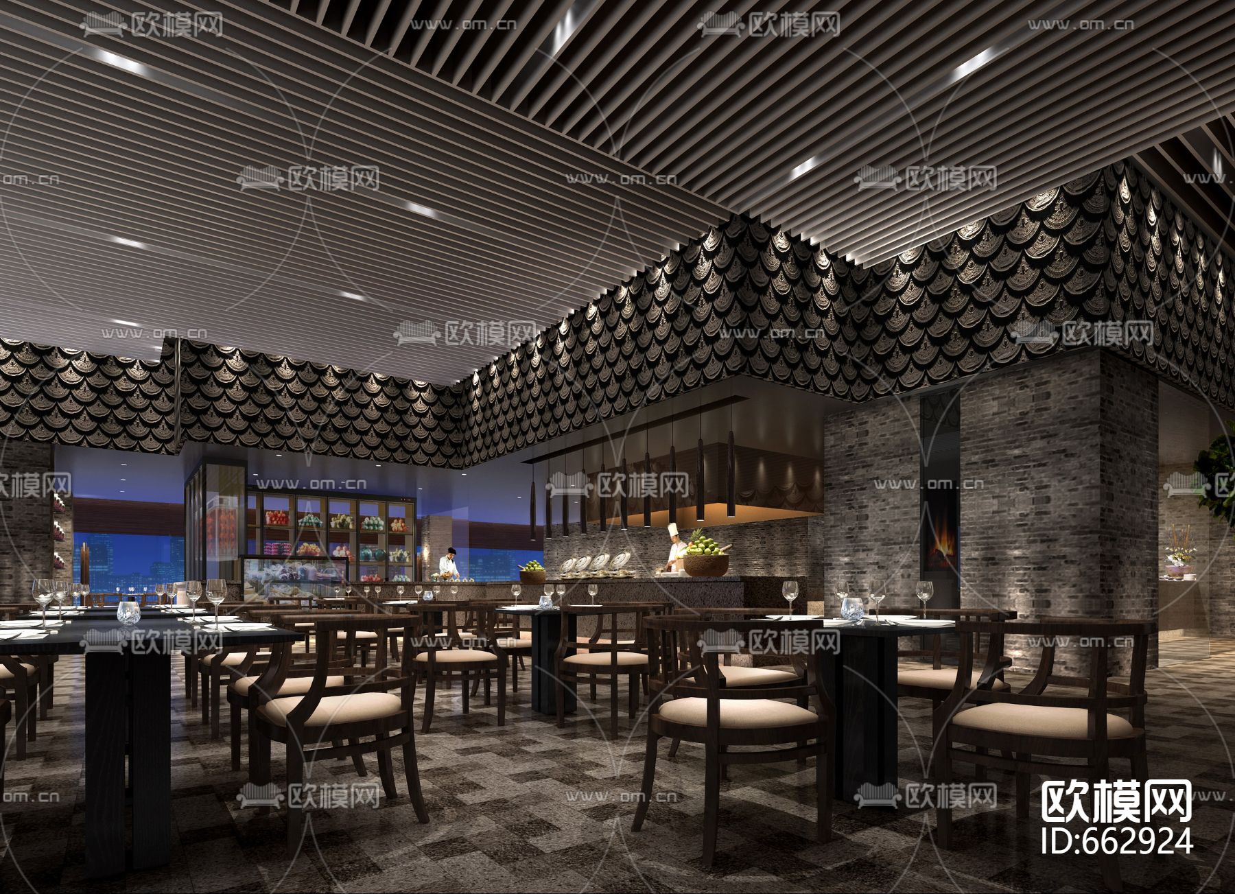 重庆融汇丽笙酒店CAD施工图+效果图下载（渲染图7）