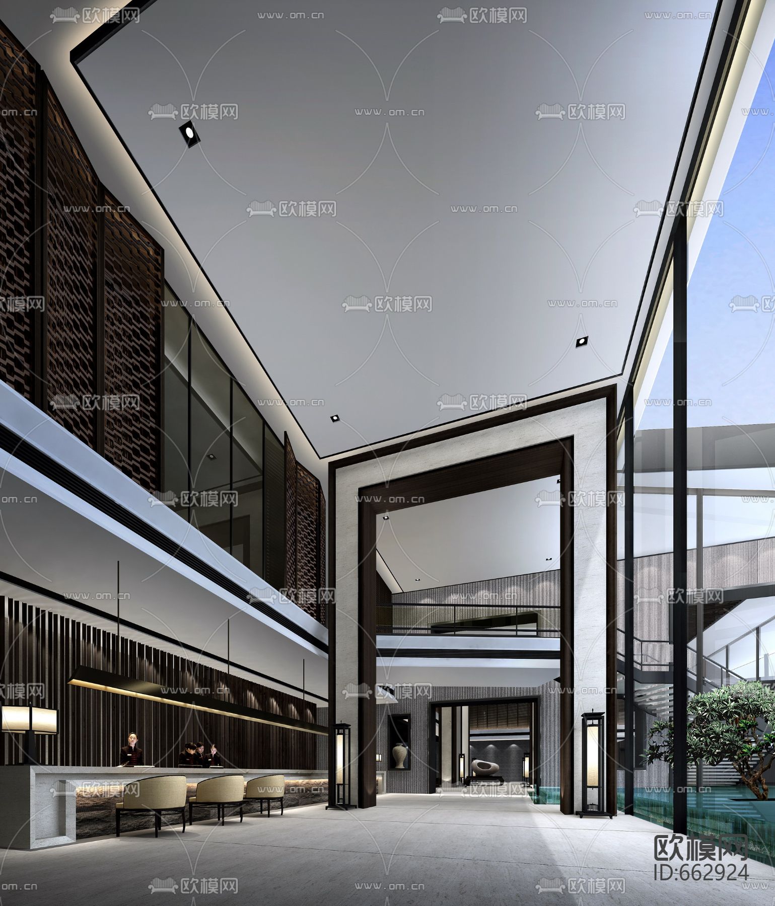 重庆融汇丽笙酒店CAD施工图+效果图下载（渲染图4）