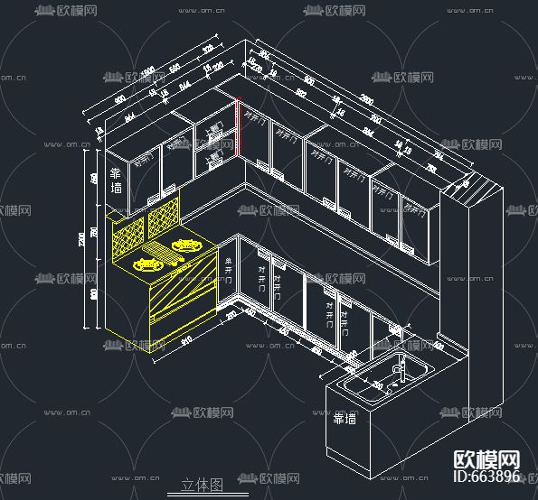 板式家具全屋定制案例衣柜橱柜CAD图库下载（渲染图1）