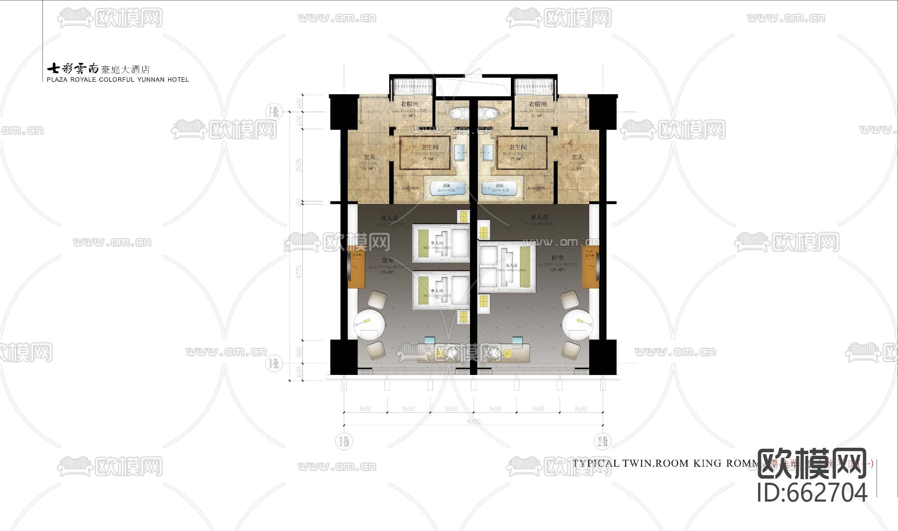 豪庭大酒店CAD施工图+效果图+方案下载（渲染图7）