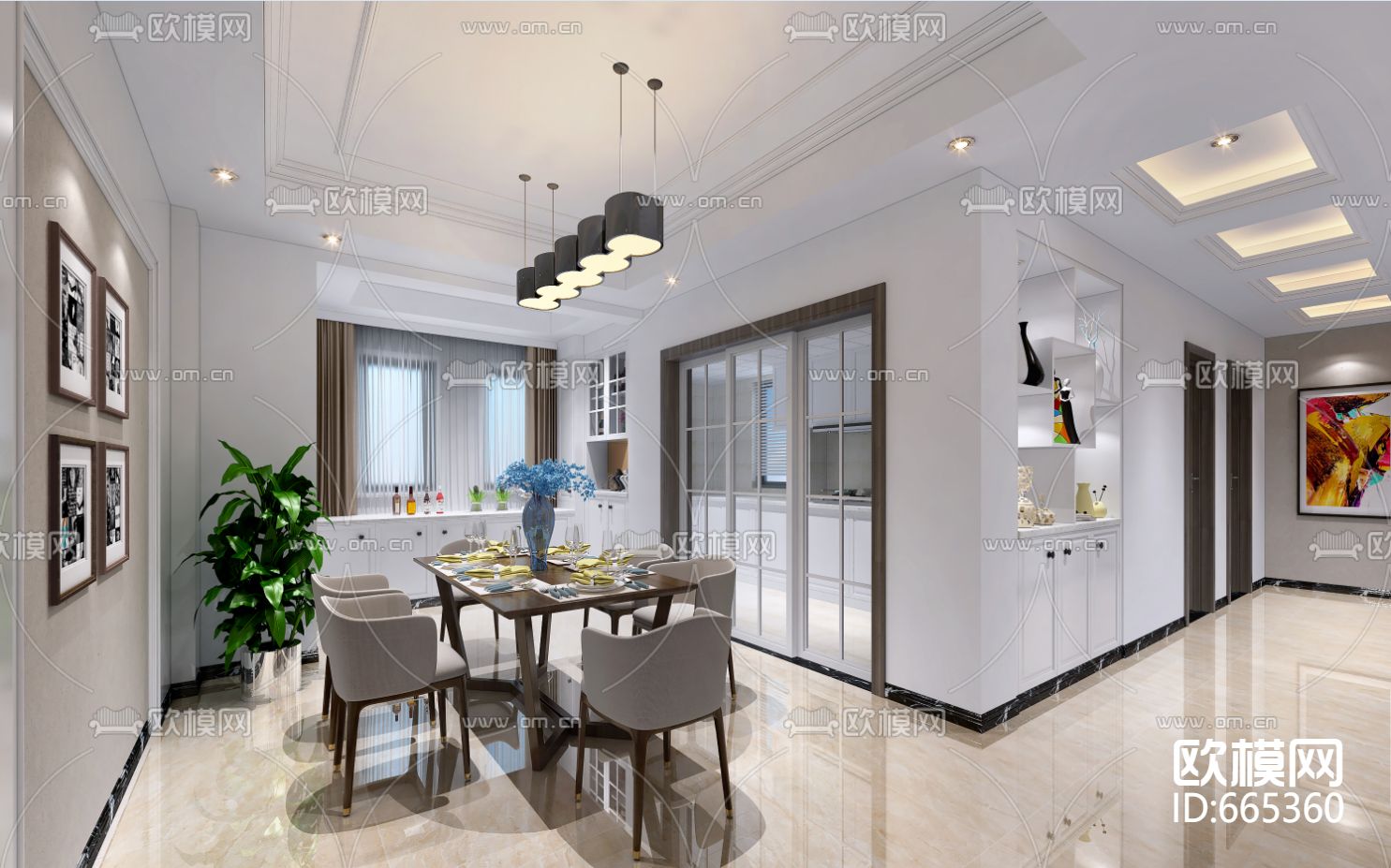 金色港湾现代客餐厅CAD施工图下载（渲染图2）